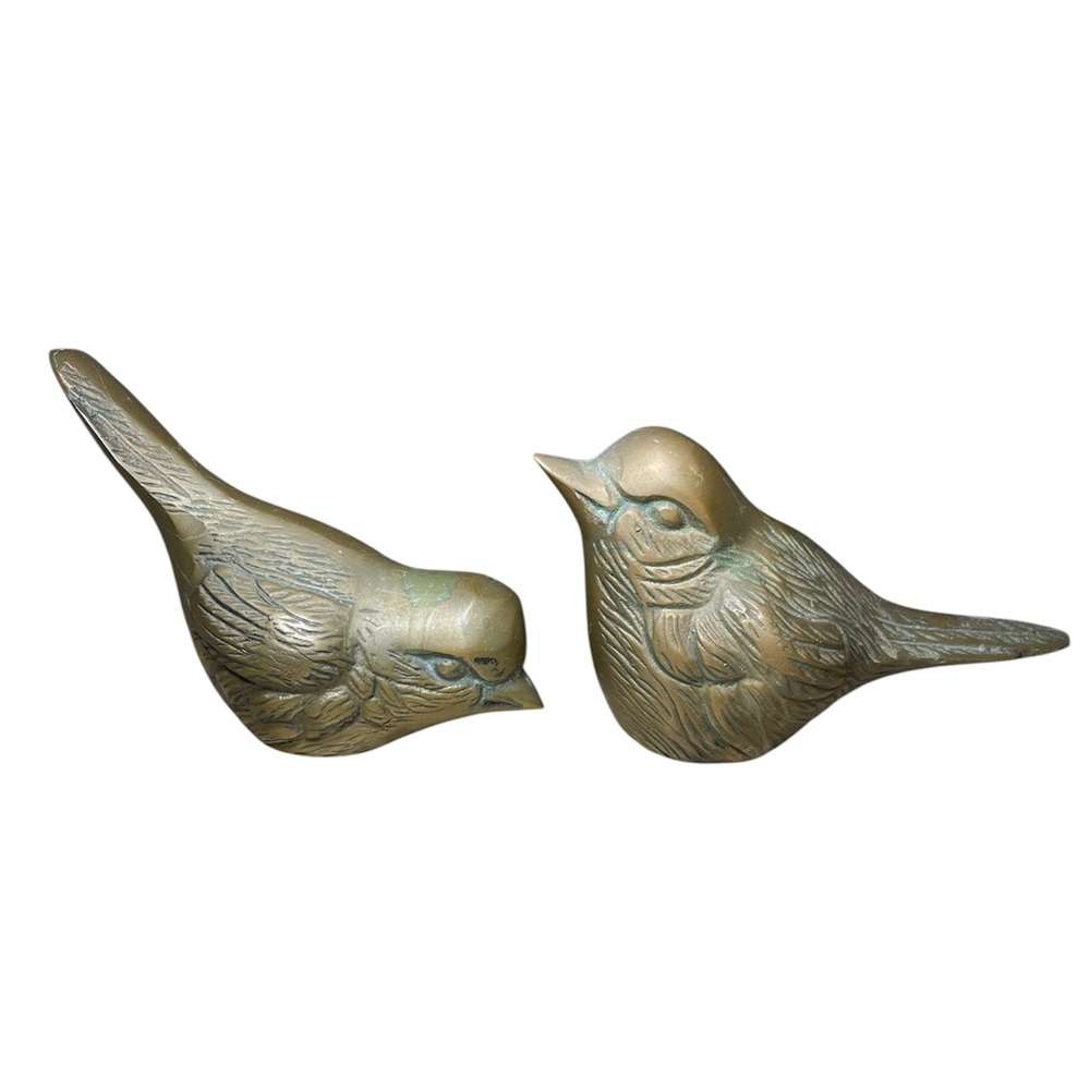 Vintage brass bird figures shelf decor MCM